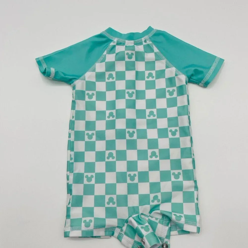 Disney Mickey Mouse Baby 3-6M Short Sleeve Rashguard Swimsuit 1 Piece Green 2156